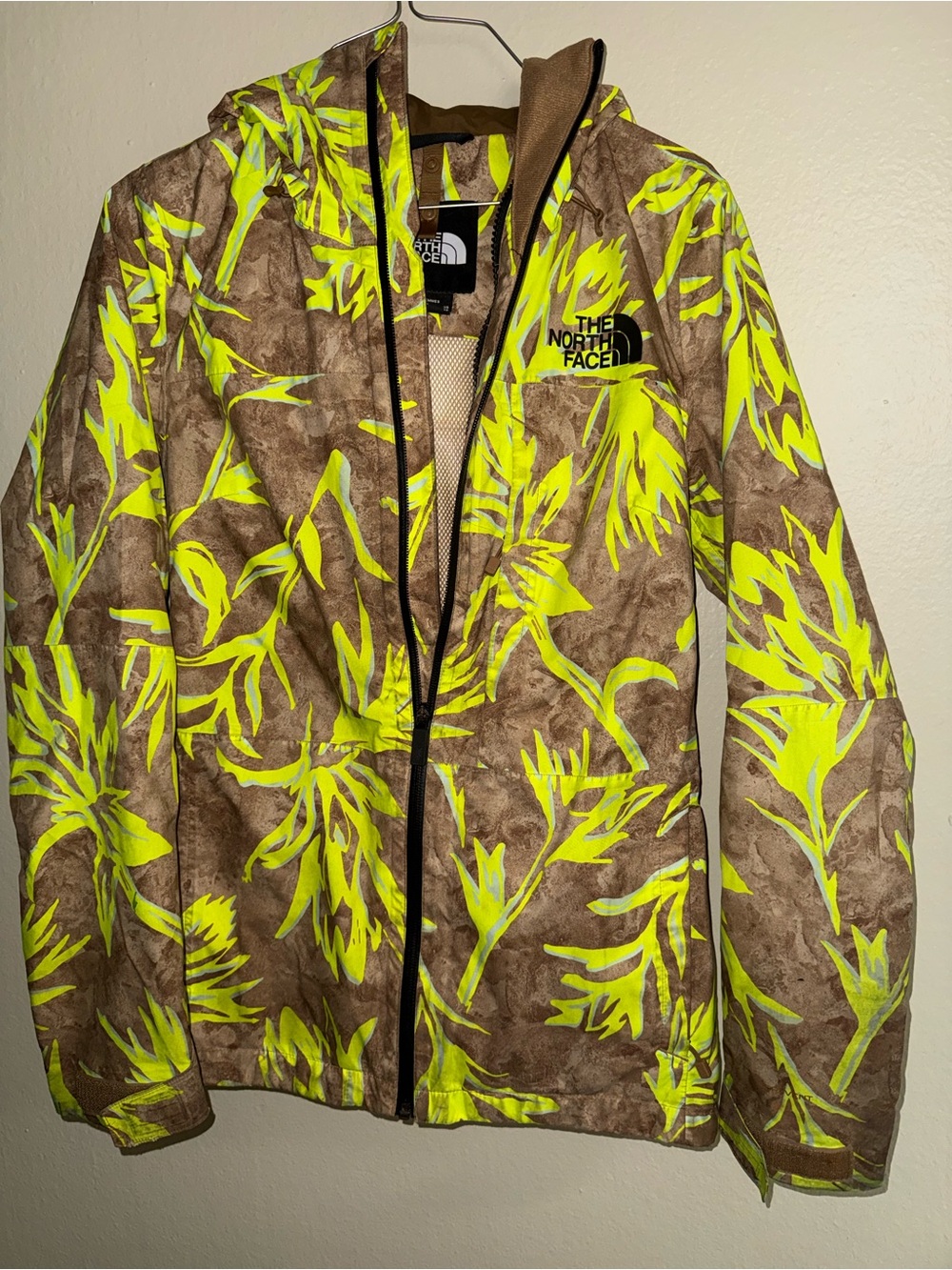 The North Face Women’s Brown & Neon Yellow Hooded Raincoat